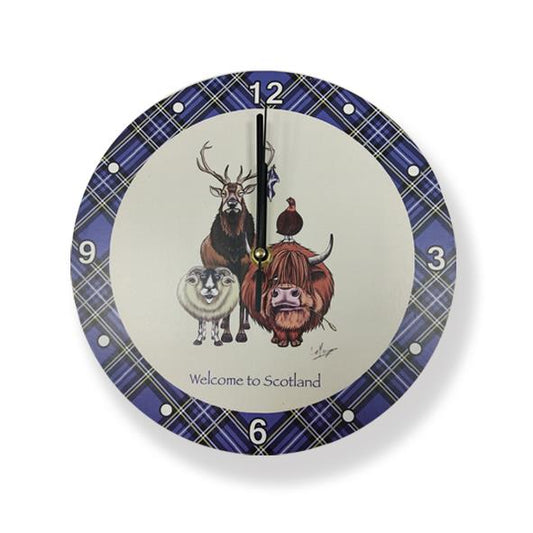 Wooden Clock - Welcome to Scotland - 23cm